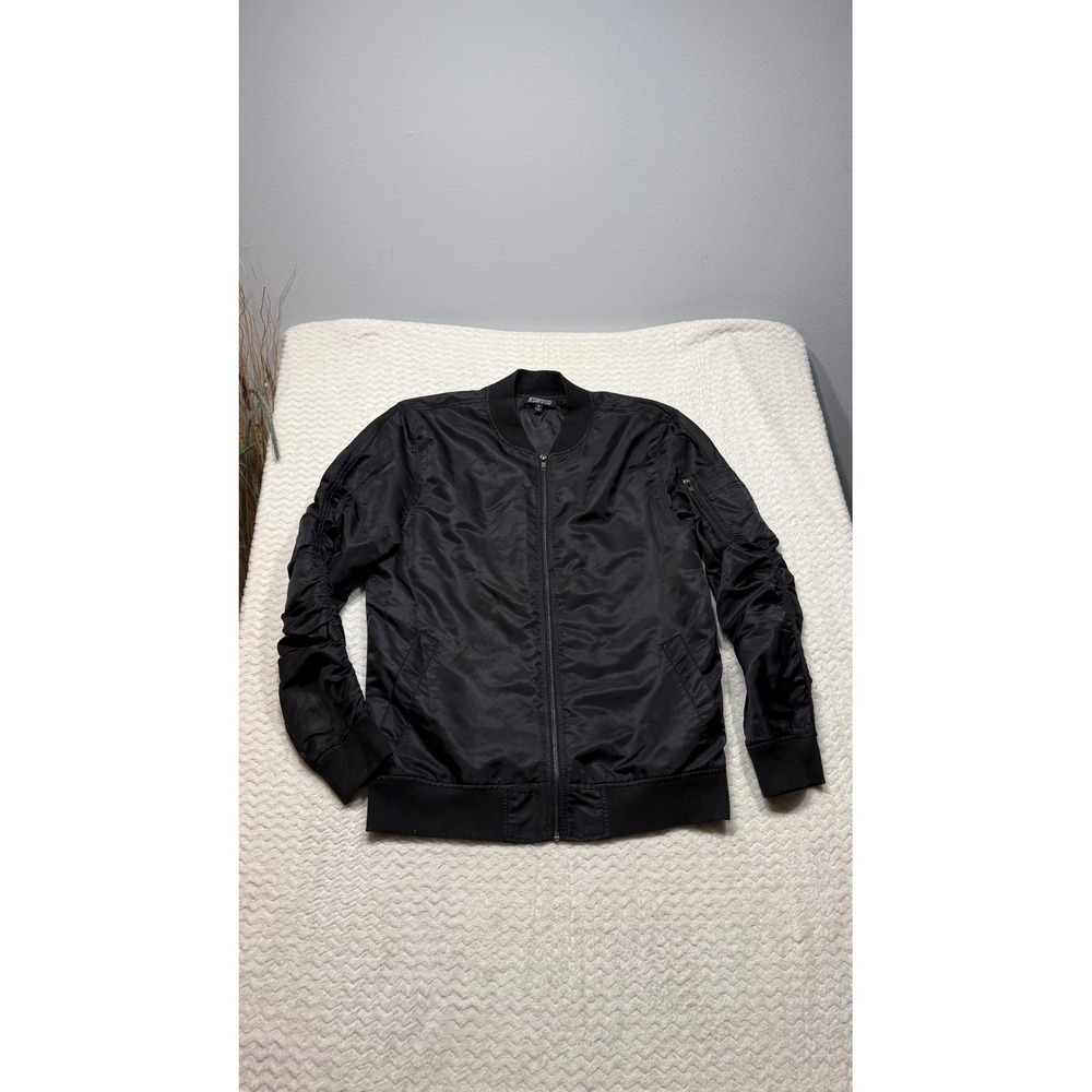 Elwood Mens Black Ruched Sleeve Bomber Jacket Full Zip Utility Pocket Size M